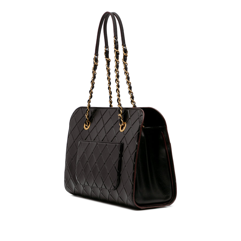 CC Quilted Calfskin Front Pocket Shopping Tote Black - Gaby Paris