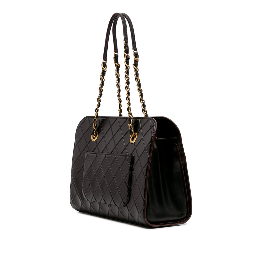 CC Quilted Calfskin Front Pocket Shopping Tote Black - Gaby Paris