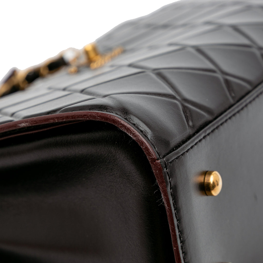 CC Quilted Calfskin Front Pocket Shopping Tote Black - Gaby Paris