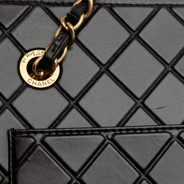 CC Quilted Calfskin Front Pocket Shopping Tote Black - Gaby Paris