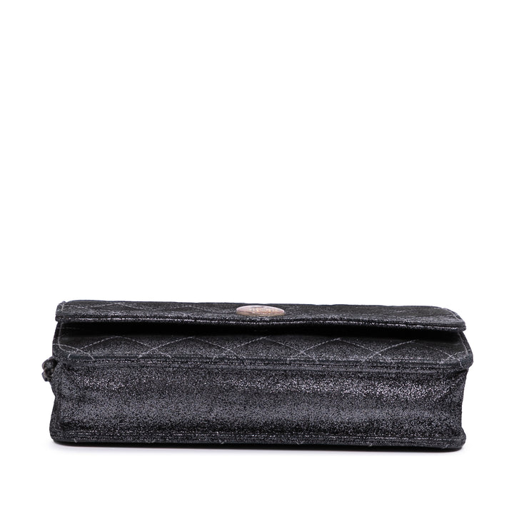 Quilted Iridescent Lambskin Tartan Button Wallet On Chain Silver - Gaby Paris