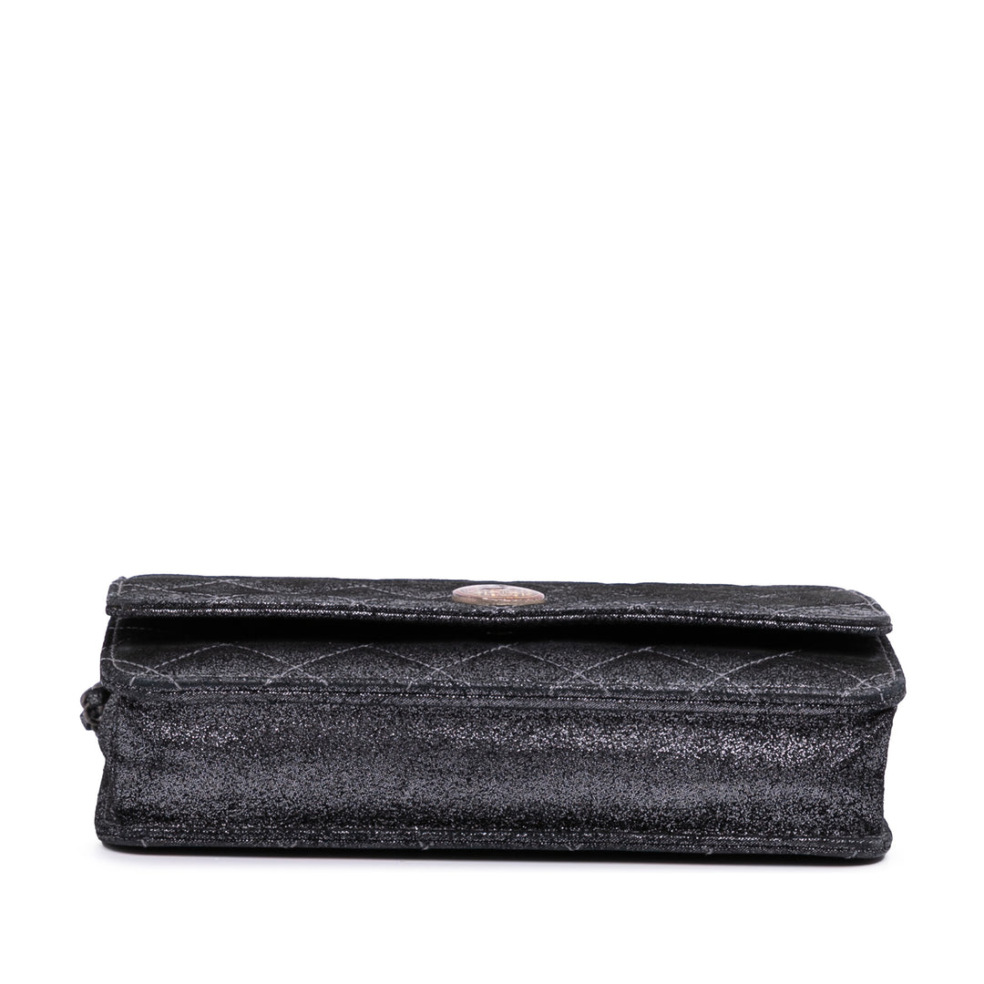 Quilted Iridescent Lambskin Tartan Button Wallet On Chain Silver - Gaby Paris