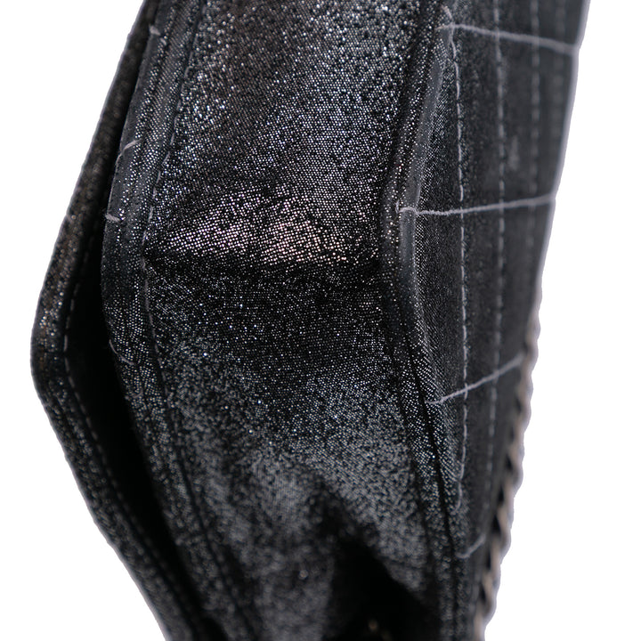 Quilted Iridescent Lambskin Tartan Button Wallet On Chain Silver - Gaby Paris