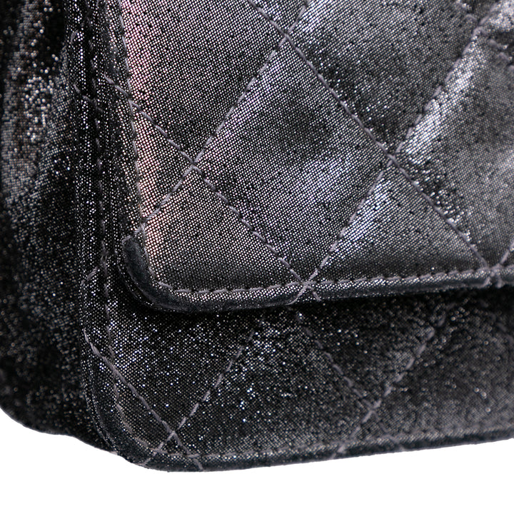 Quilted Iridescent Lambskin Tartan Button Wallet On Chain Silver - Gaby Paris