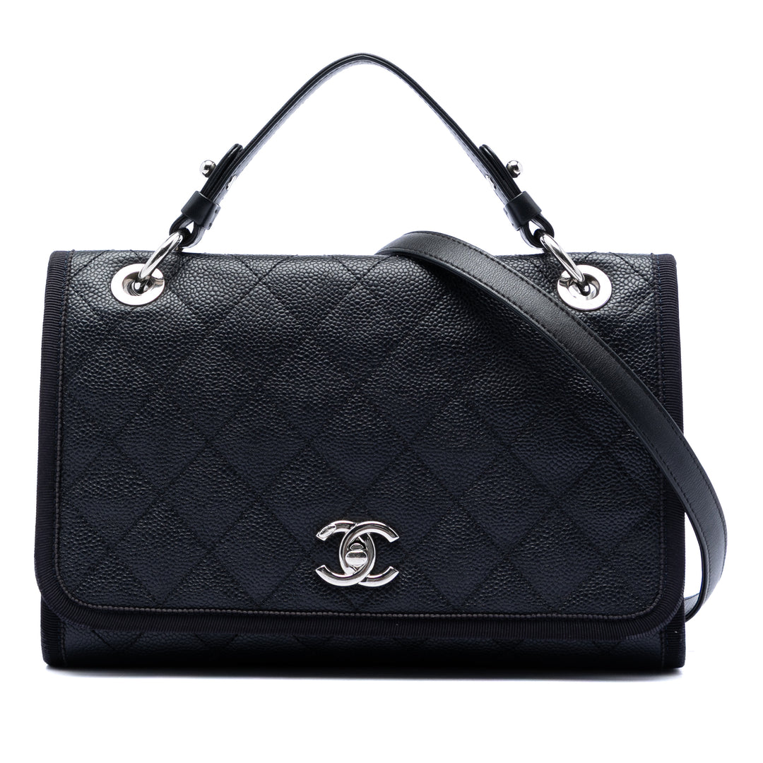 Chanel CC Bicolor Matelassé Caviar et Grosgrain anse supérieure à rabat