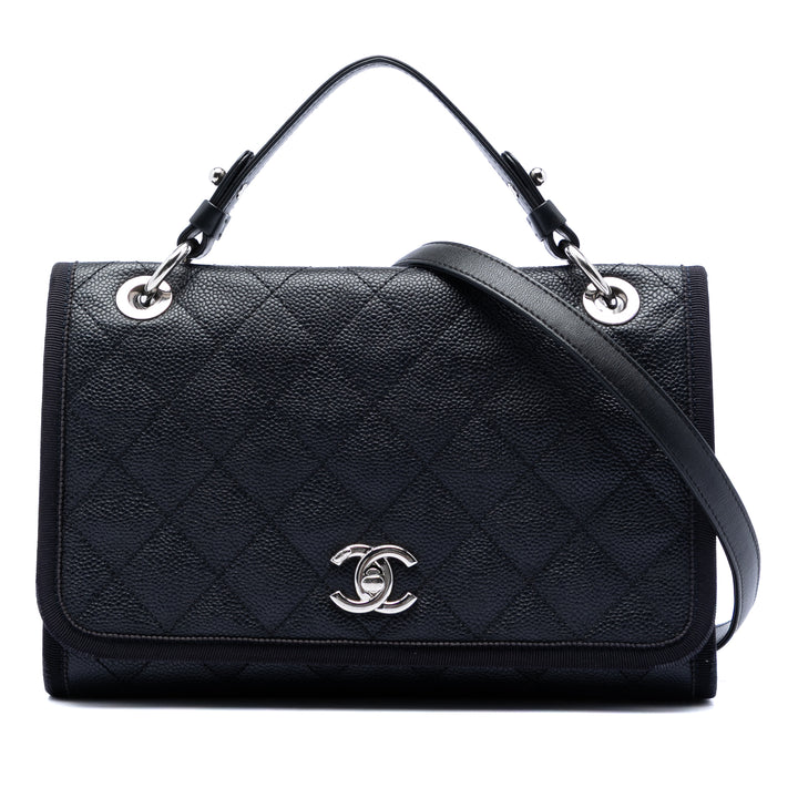 Chanel CC Bicolor Matelassé Caviar et Grosgrain anse supérieure à rabat