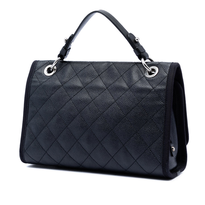 Chanel CC Bicolor Matelassé Caviar et Grosgrain anse supérieure à rabat