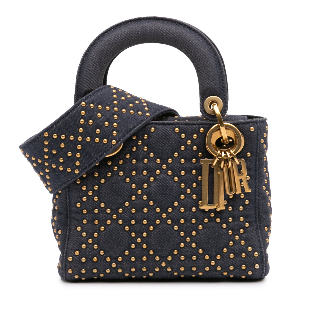 Mini Denim Cannage Studded Supple Lady Dior Blue - Gaby Paris