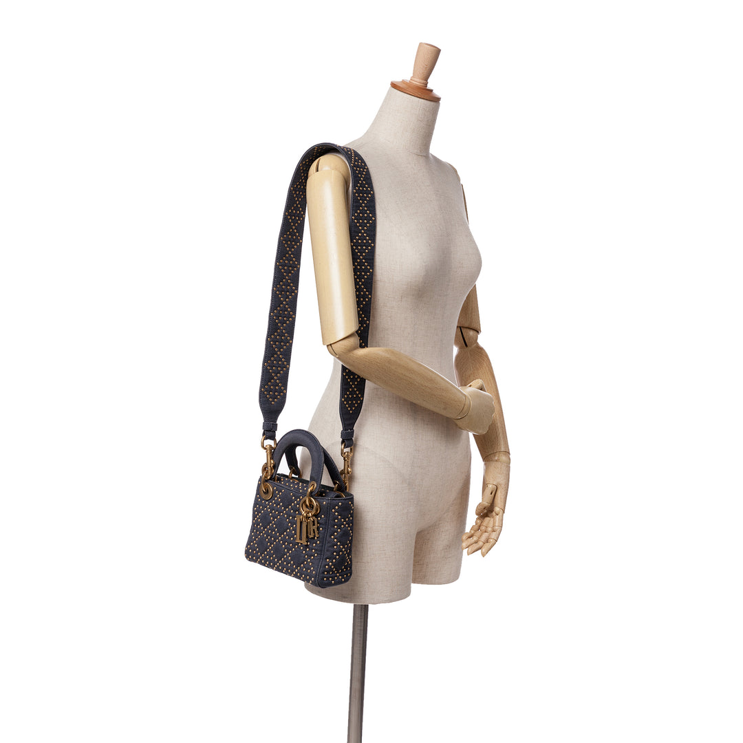 Mini Denim Cannage Studded Supple Lady Dior Blue - Gaby Paris