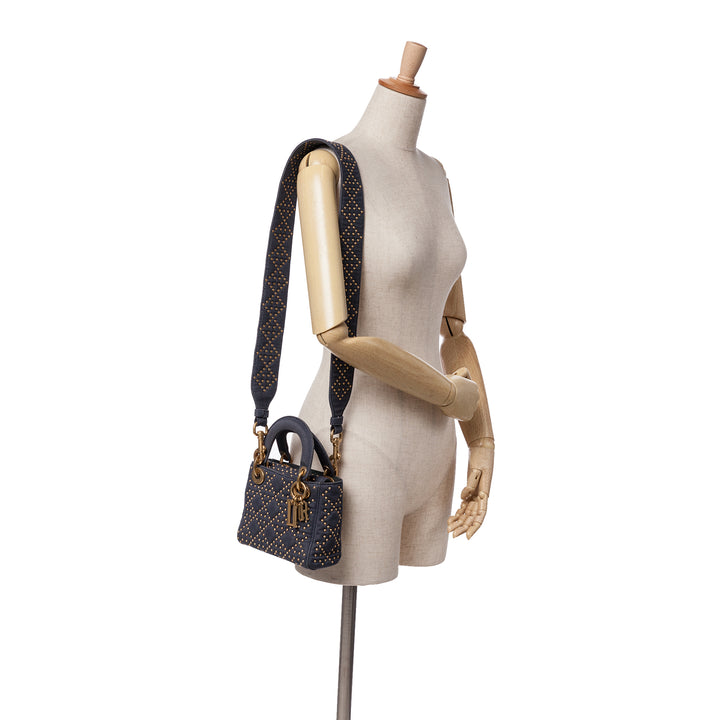 Mini Denim Cannage Studded Supple Lady Dior Blue - Gaby Paris