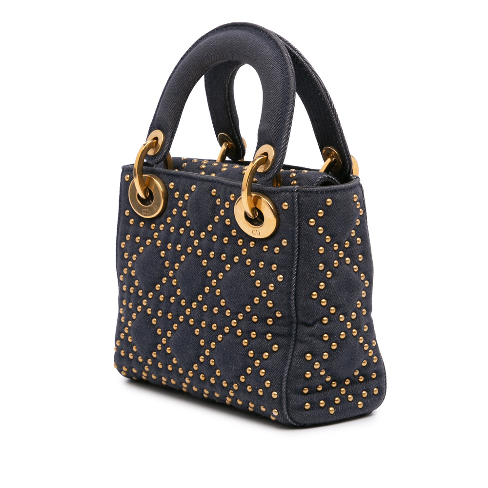 Mini Denim Cannage Studded Supple Lady Dior Blue - Gaby Paris