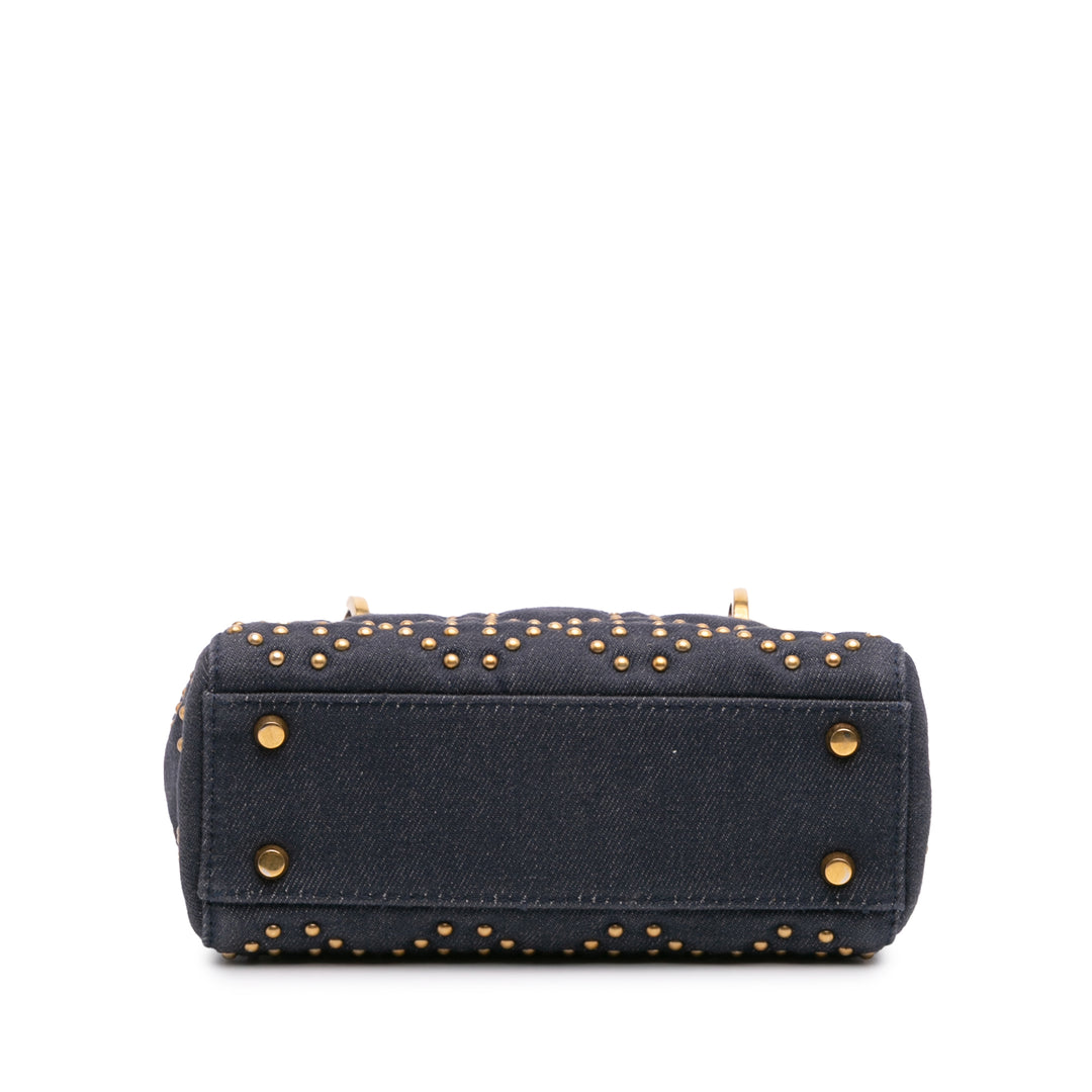 Mini Denim Cannage Studded Supple Lady Dior Blue - Gaby Paris