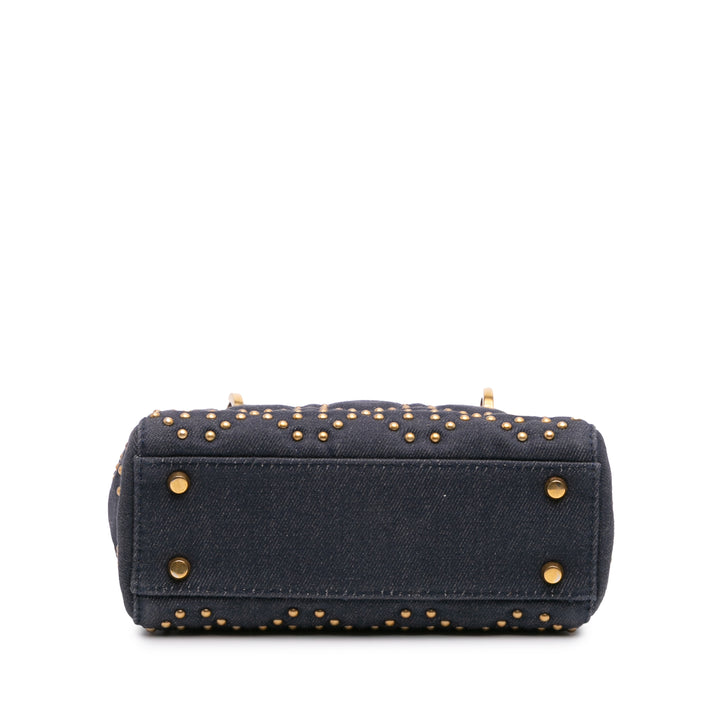 Mini Denim Cannage Studded Supple Lady Dior Blue - Gaby Paris