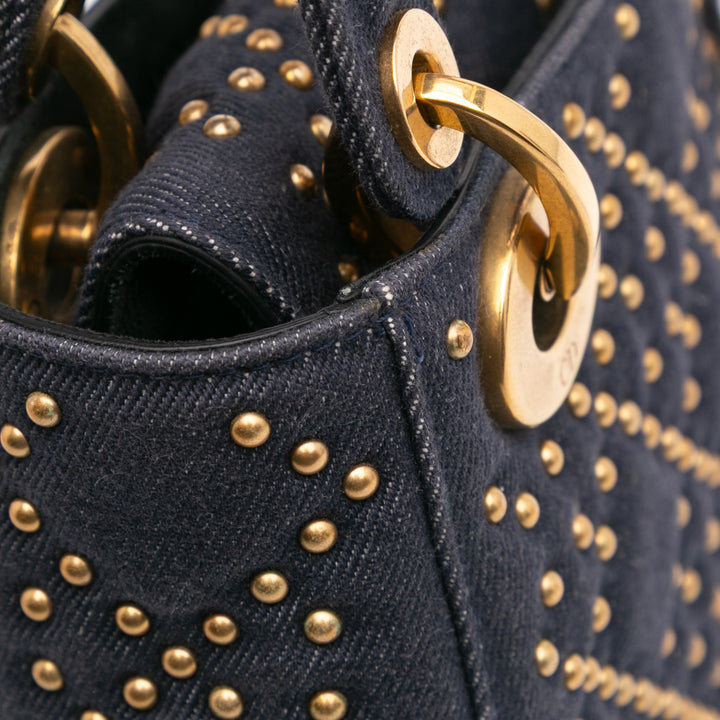 Mini Denim Cannage Studded Supple Lady Dior Blue - Gaby Paris