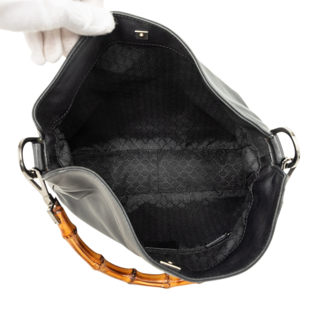 Bamboo Web Sac Cuir de veau Noir