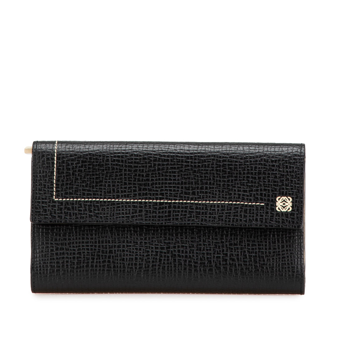 Anagram Grained Calfskin Long Wallet Black - Gaby Paris