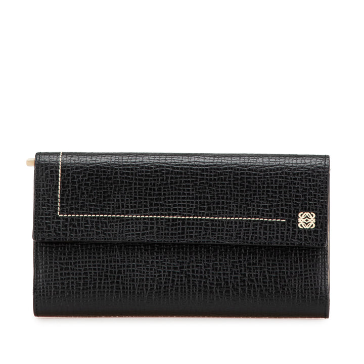 Anagram Grained Calfskin Long Wallet Black - Gaby Paris