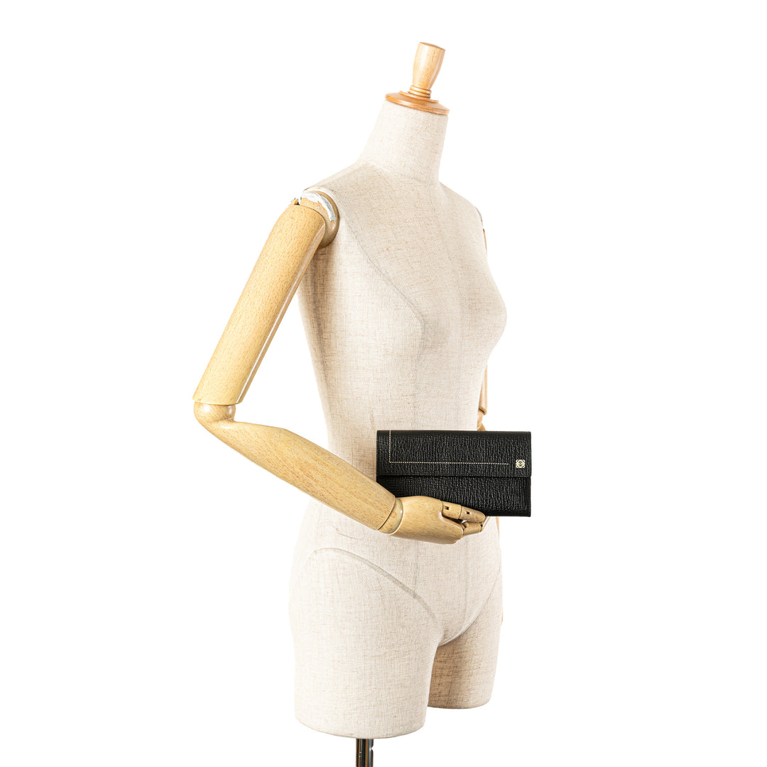 Anagram Grained Calfskin Long Wallet Black - Gaby Paris
