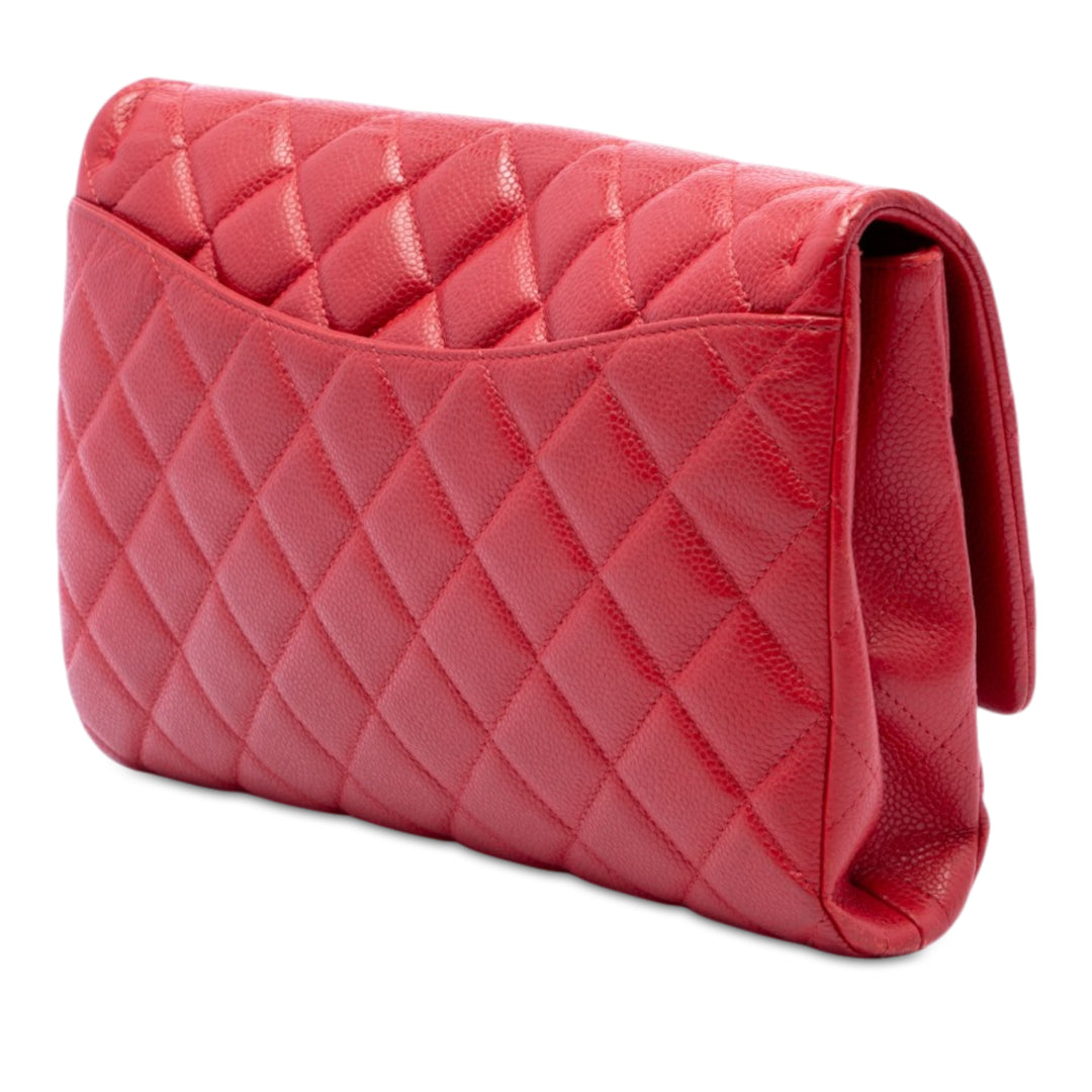 CC Matelassé à rabat Pochette avec chaîne Cuir caviar Rouge
