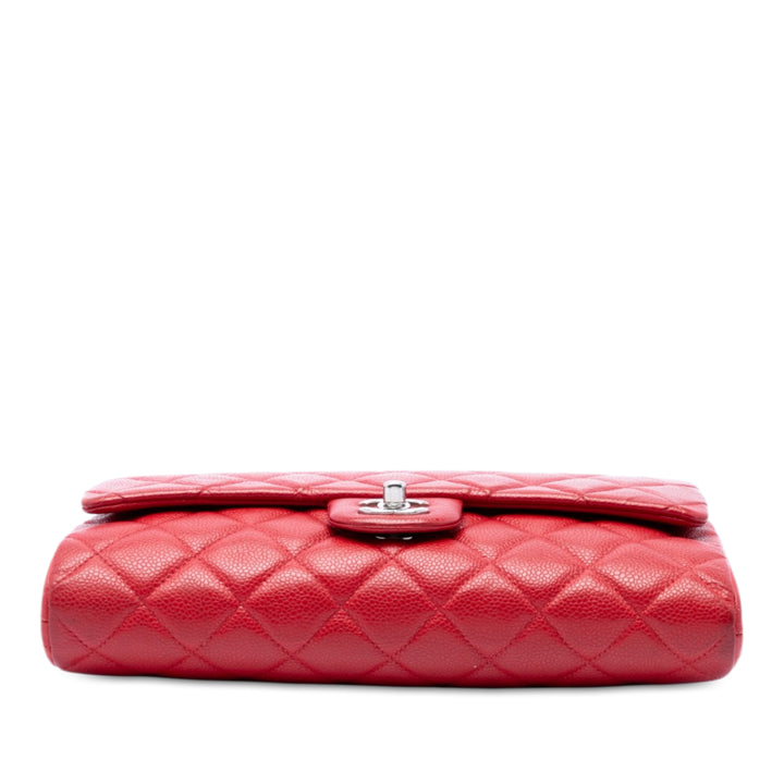 CC Matelassé à rabat Pochette avec chaîne Cuir caviar Rouge