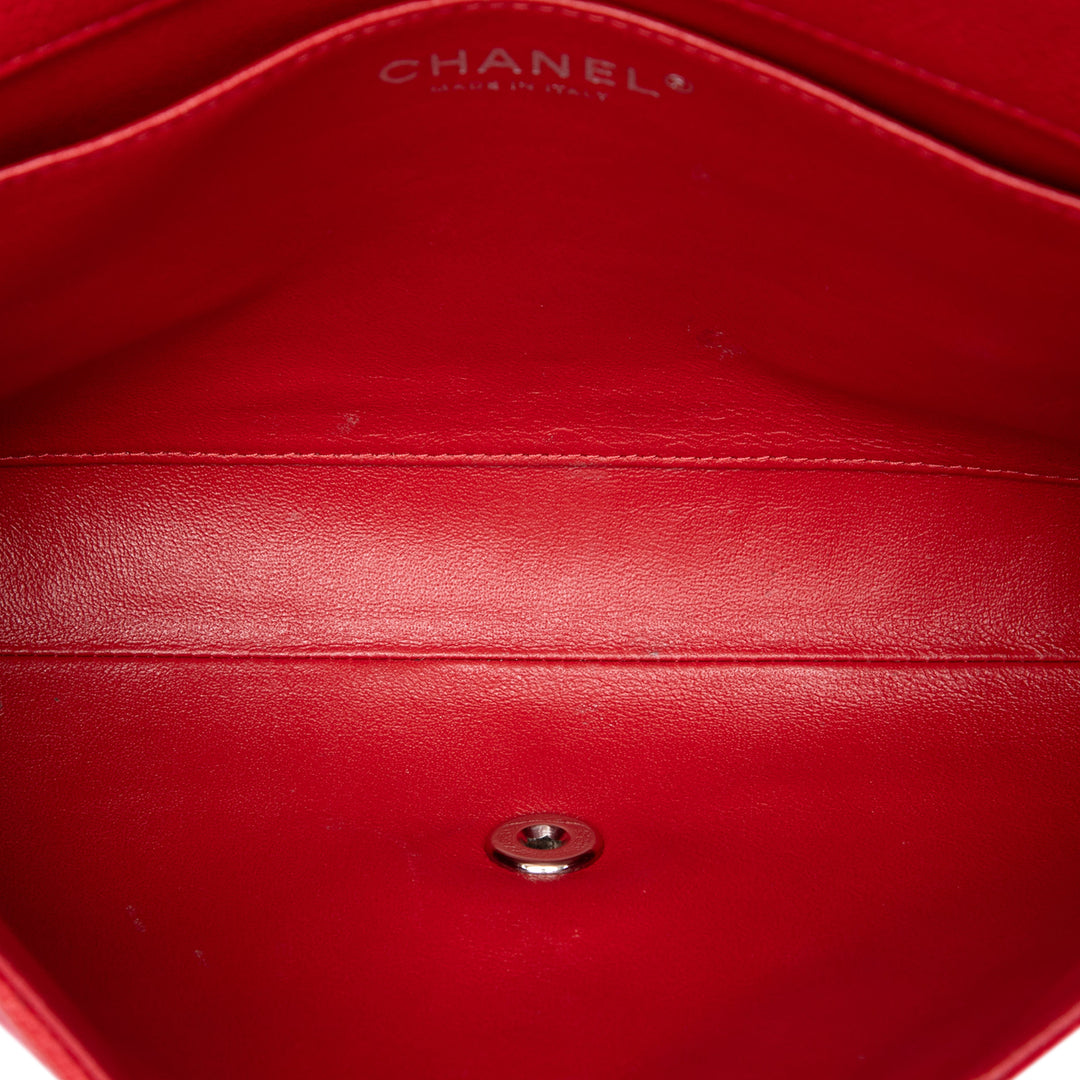 CC Matelassé à rabat Pochette avec chaîne Cuir caviar Rouge