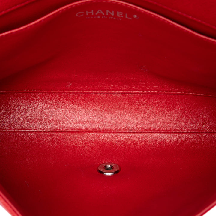 CC Matelassé à rabat Pochette avec chaîne Cuir caviar Rouge