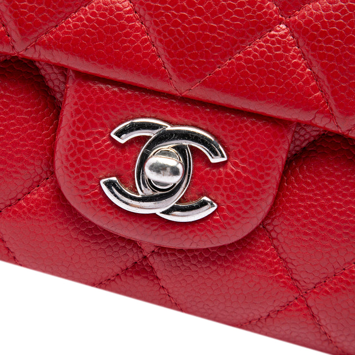 CC Matelassé à rabat Pochette avec chaîne Cuir caviar Rouge