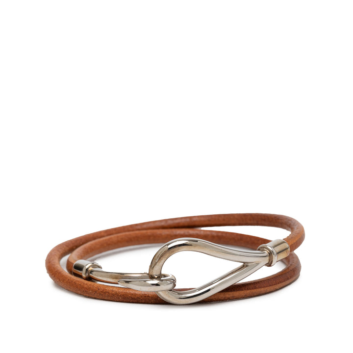 Hermès Cuir et Palladium plaqué Jumbo Hook Double Tour Bracelet