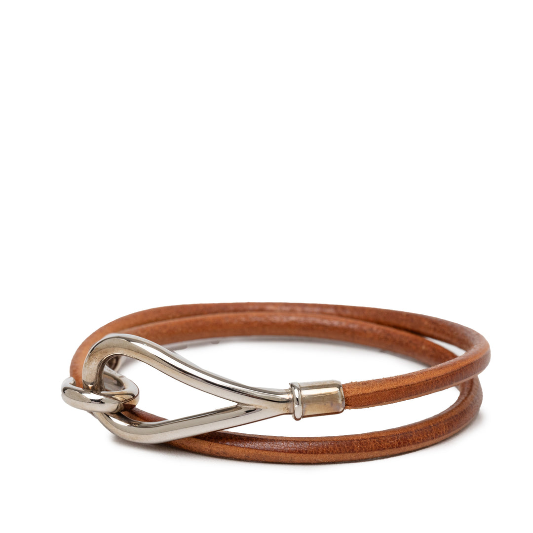 Hermès Cuir et Palladium plaqué Jumbo Hook Double Tour Bracelet
