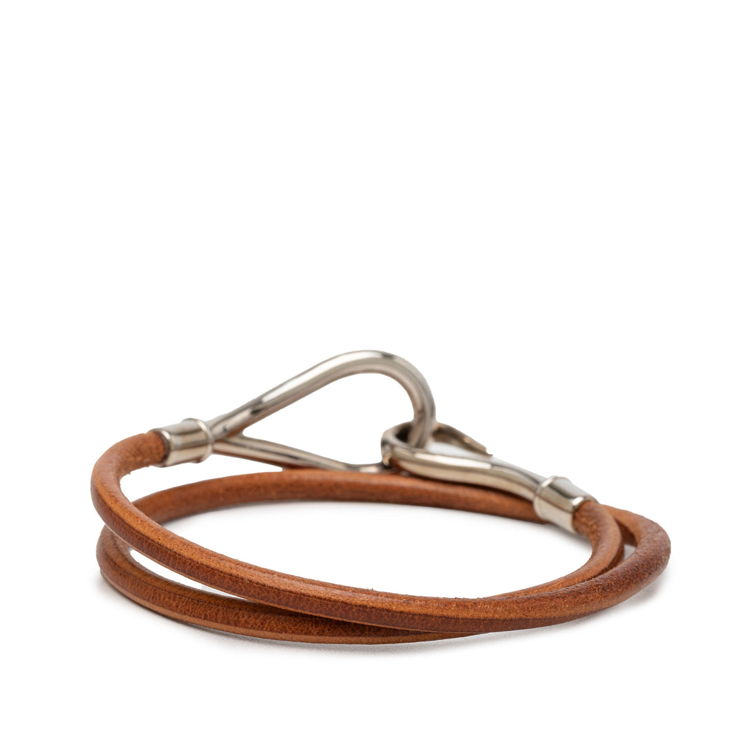 Hermès Cuir et Palladium plaqué Jumbo Hook Double Tour Bracelet