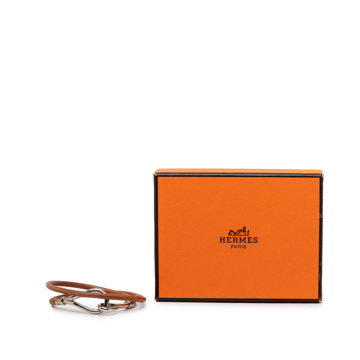 Hermès Cuir et Palladium plaqué Jumbo Hook Double Tour Bracelet