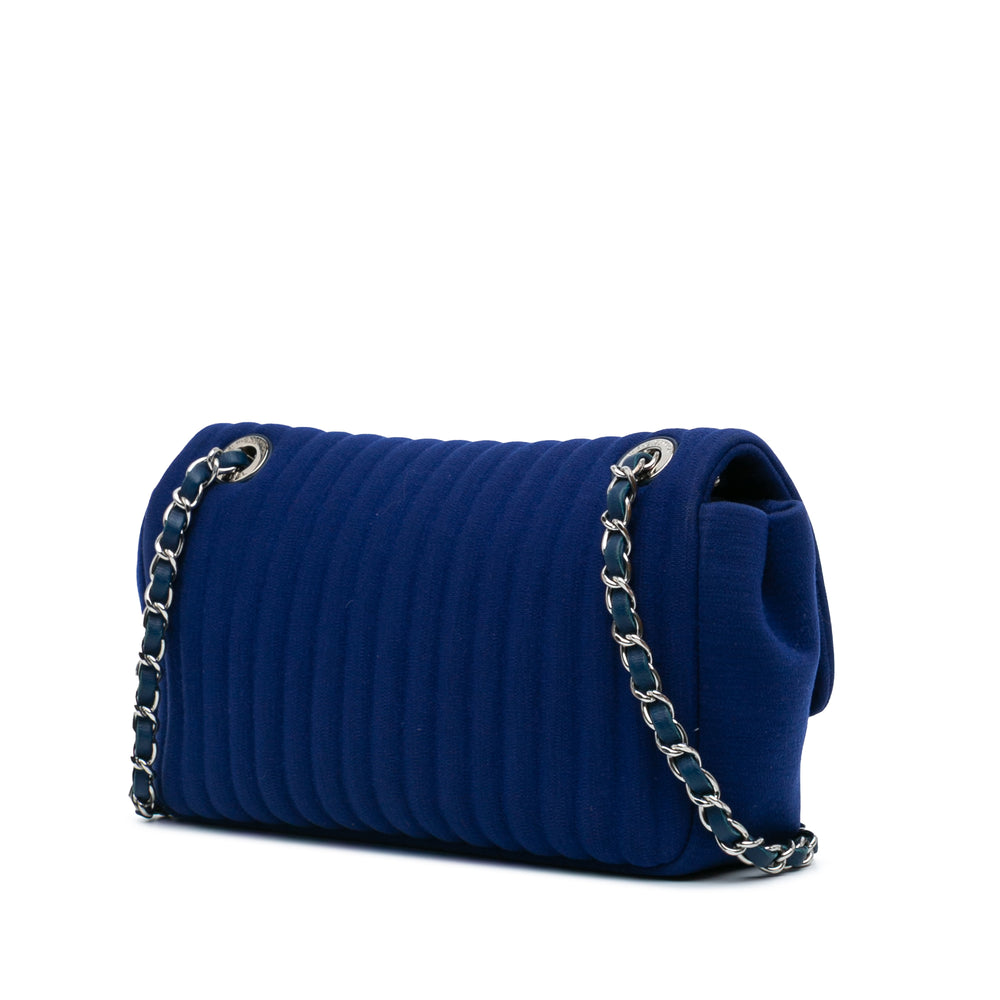 Medium Vertical Quilted Jersey Chain Flap Blue - Gaby Paris