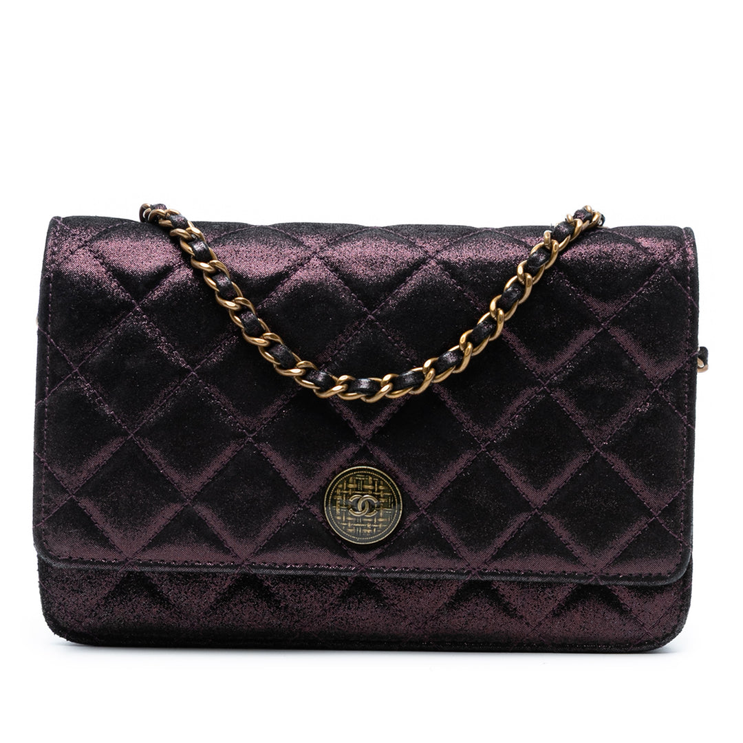 Chanel Quilted Iridescent Cuir d’agneau Tartan Button Wallet On Chain Violet – GABY PARIS Authentique