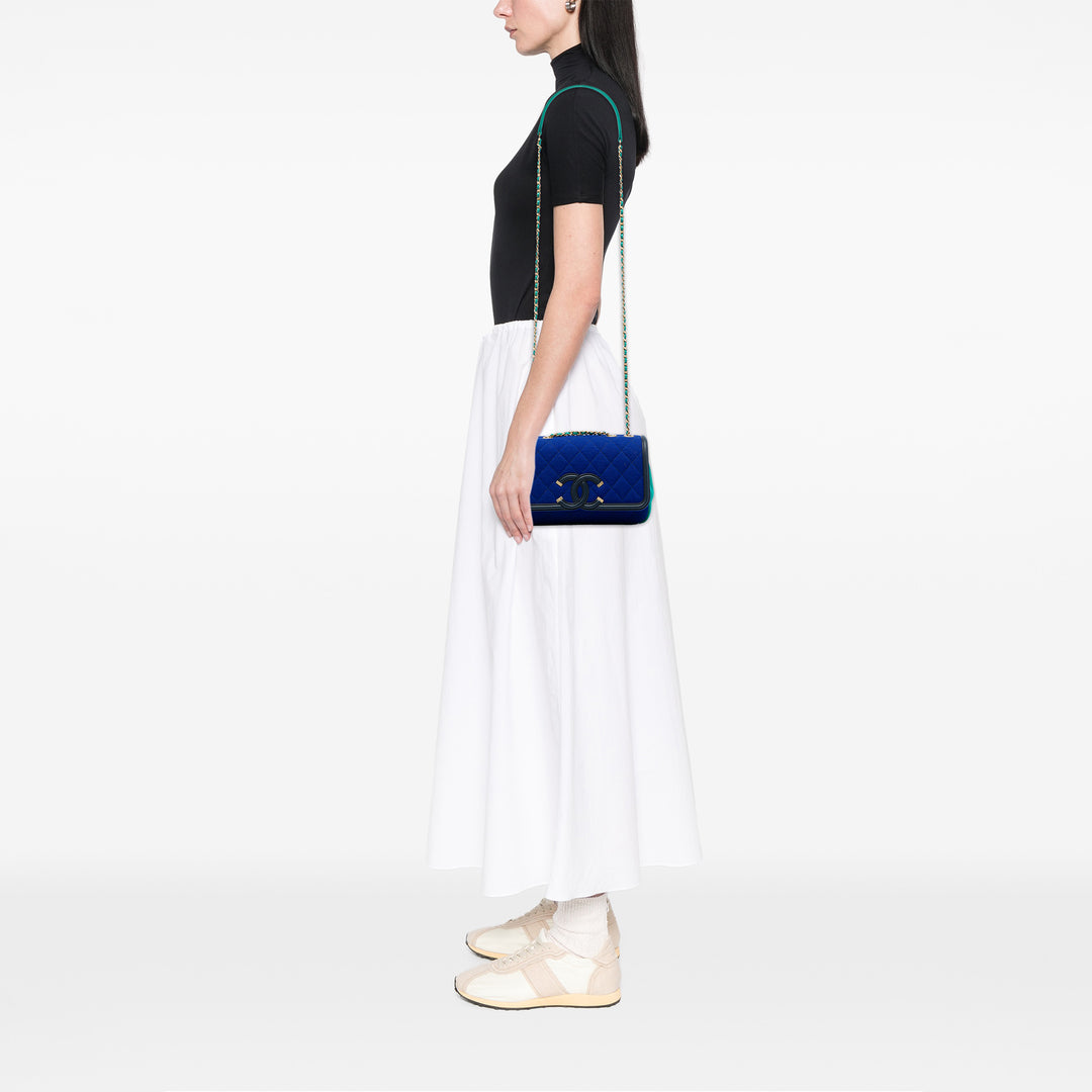 Chanel Small Tricolor Jersey CC Filigree à rabat