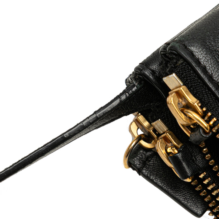 Large Lambskin Trio Crossbody Black - Gaby Paris