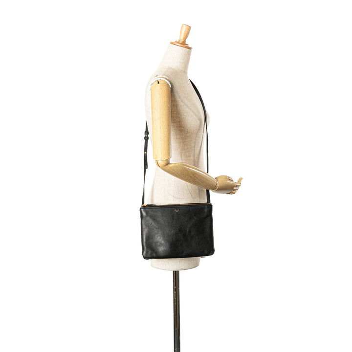 Large Lambskin Trio Crossbody Black - Gaby Paris