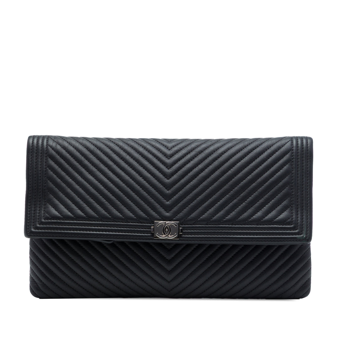 Chanel Chevron Cuir de veau CC Beauty Boy Foldover Pochette