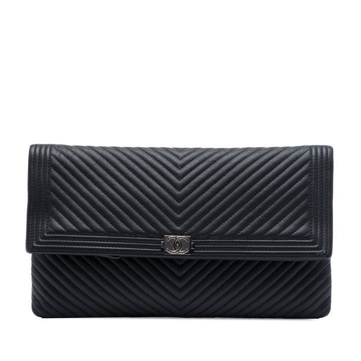 Chanel Chevron Cuir de veau CC Beauty Boy Foldover Pochette