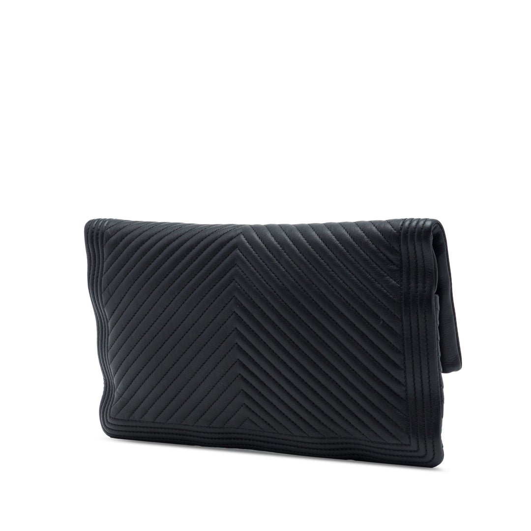 Chanel Chevron Cuir de veau CC Beauty Boy Foldover Pochette