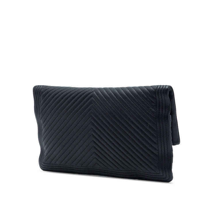 Chanel Chevron Cuir de veau CC Beauty Boy Foldover Pochette