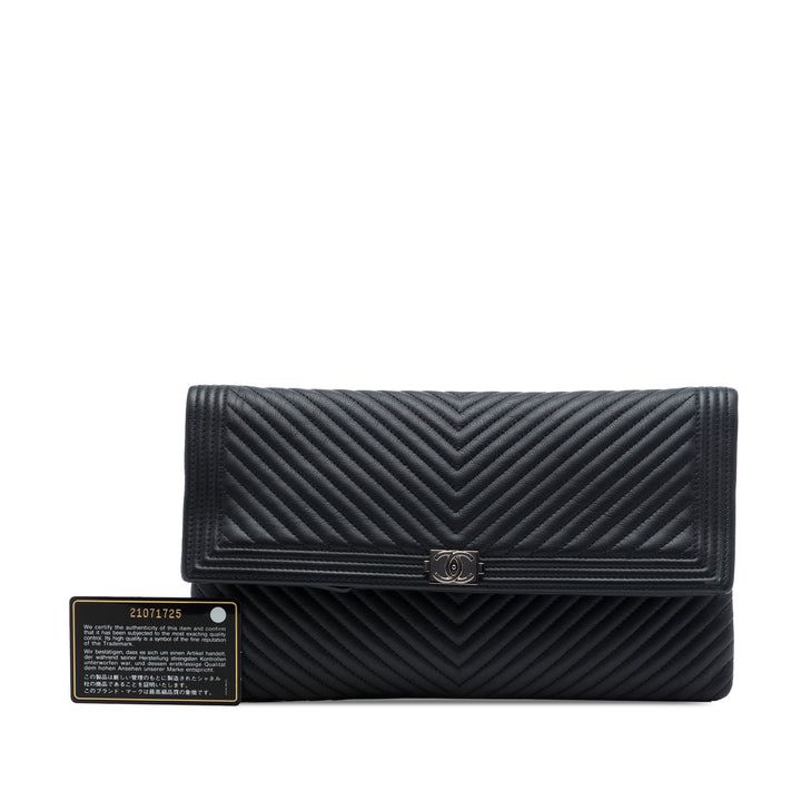 Chanel Chevron Cuir de veau CC Beauty Boy Foldover Pochette