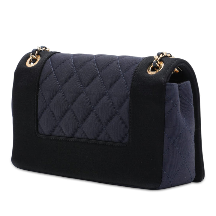 Bicolore Matelassé Grosgrain Mademoiselle Double rabat Petit Bleu