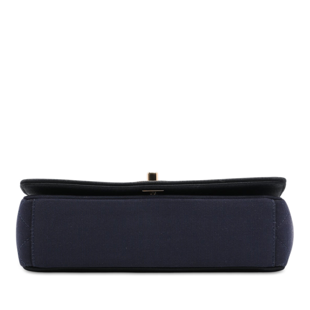 Bicolore Matelassé Grosgrain Mademoiselle Double rabat Petit Bleu