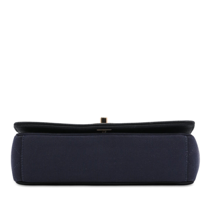 Bicolore Matelassé Grosgrain Mademoiselle Double rabat Petit Bleu