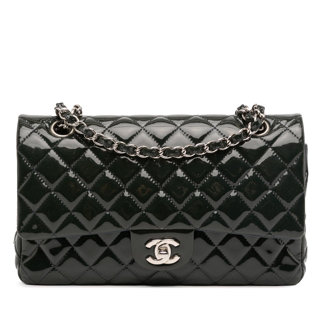Chanel Medium Classic Cuir verni Double Fla Vert – GABY PARIS Authentique
