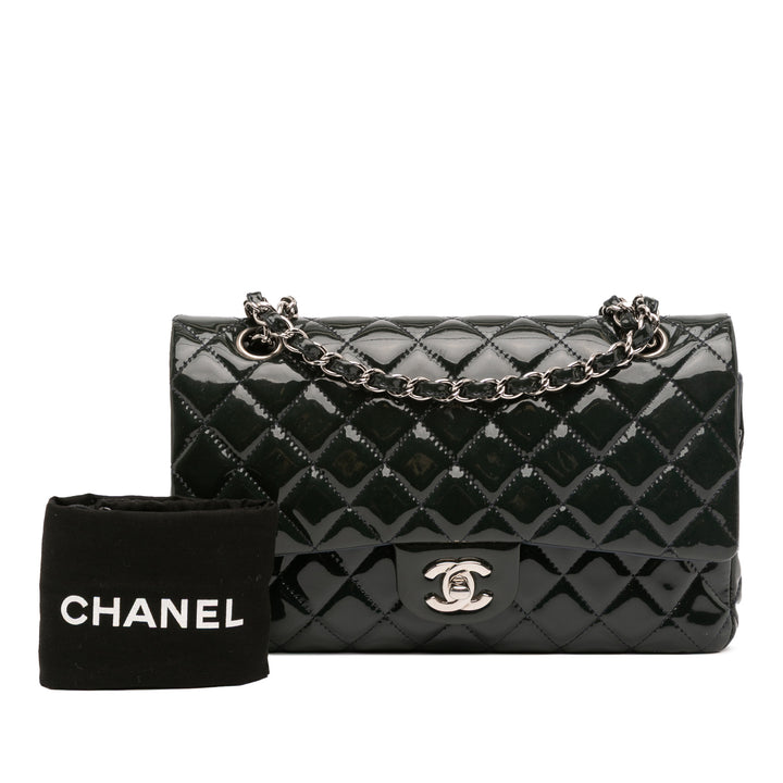 Chanel Medium Classic Cuir verni Double Fla Vert – GABY PARIS Authentique
