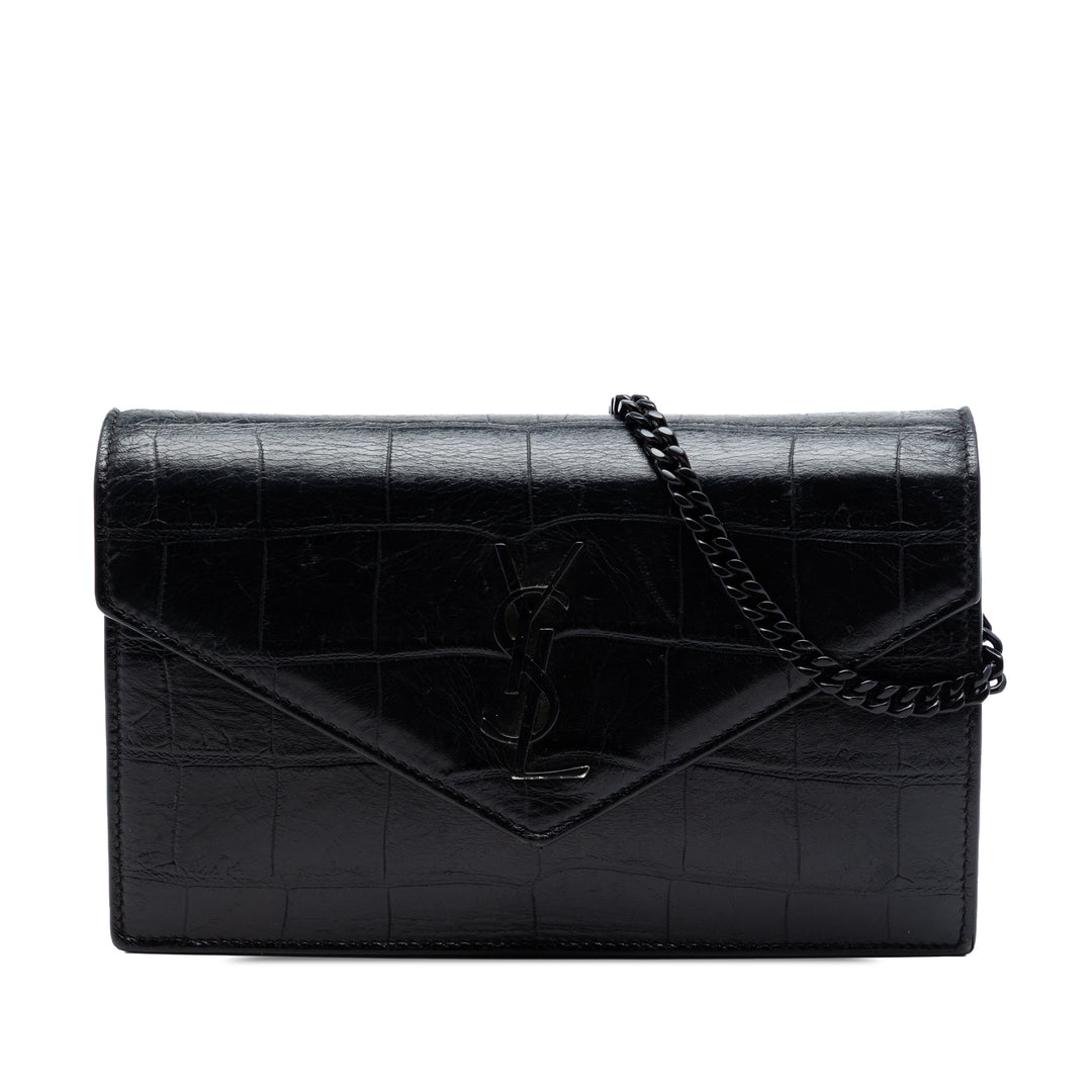 Saint Laurent Croc embossé Cuir Monogram Monochrome Envelope Chain Portefeuille