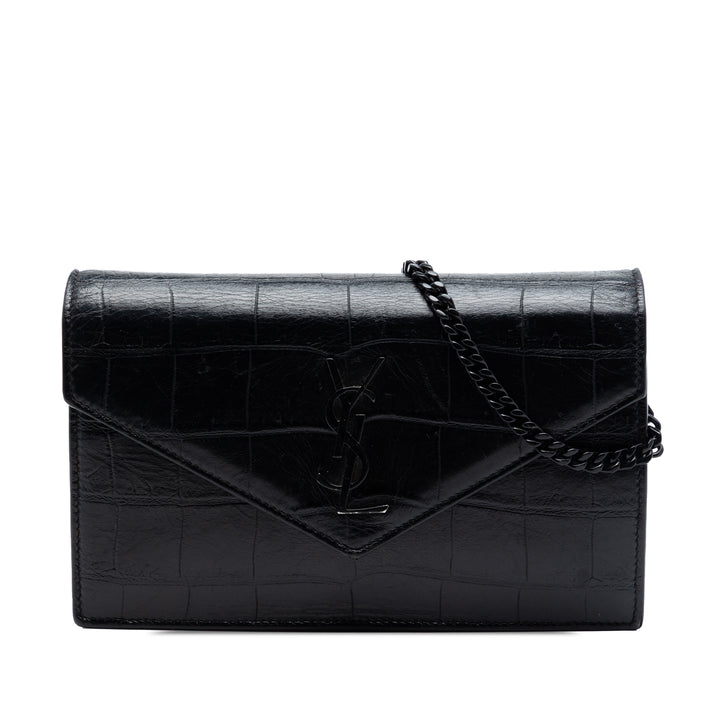 Saint Laurent Croc embossé Cuir Monogram Monochrome Envelope Chain Portefeuille