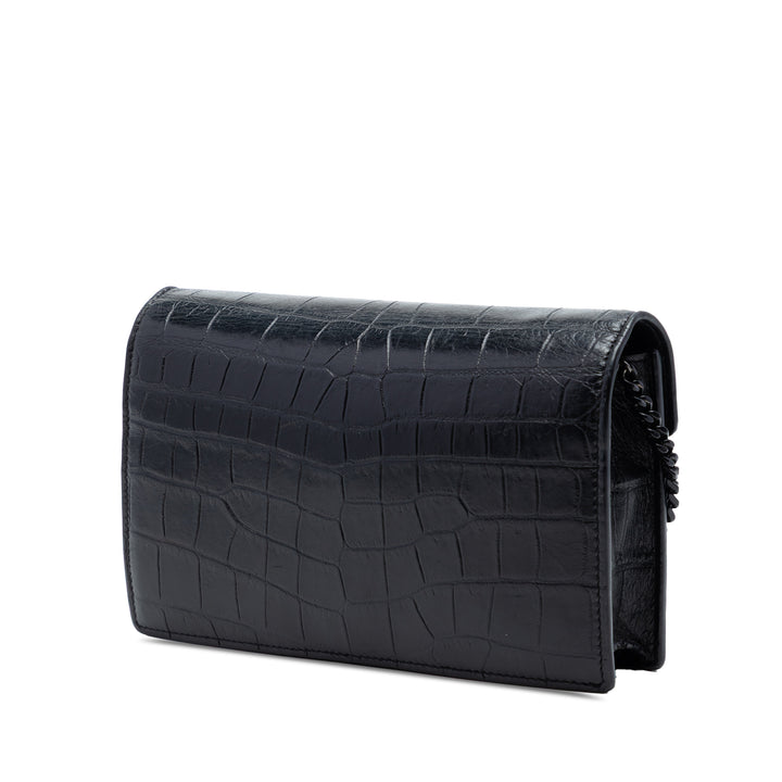 Saint Laurent Croc embossé Cuir Monogram Monochrome Envelope Chain Portefeuille