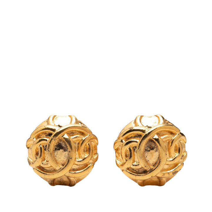 Chanel CC plaqué Rond À clip Boucles d'oreilles Doré